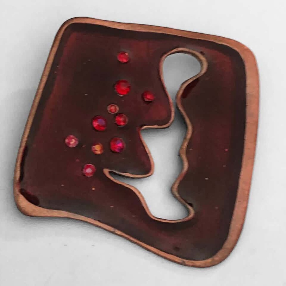 LARGE Copper Modernist Geometric Rhinestone Pendant